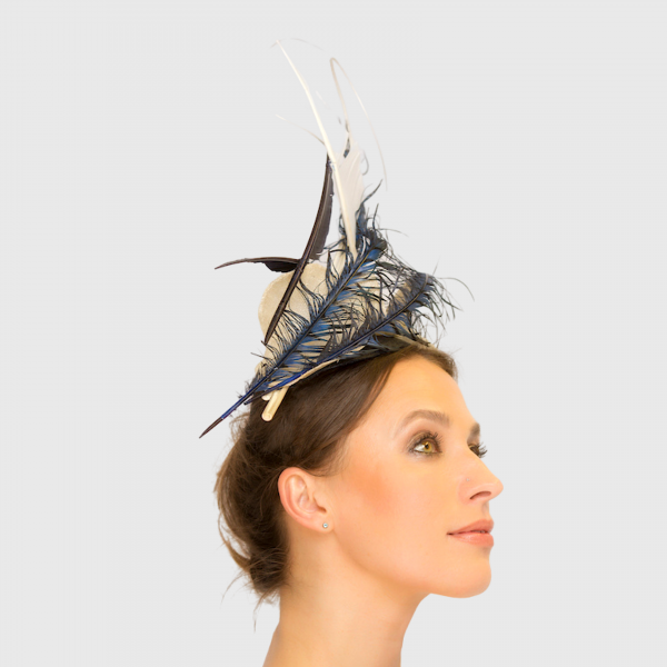 Lady Amhurst Navy And Ivory Raceday Freeform Headpiece side view