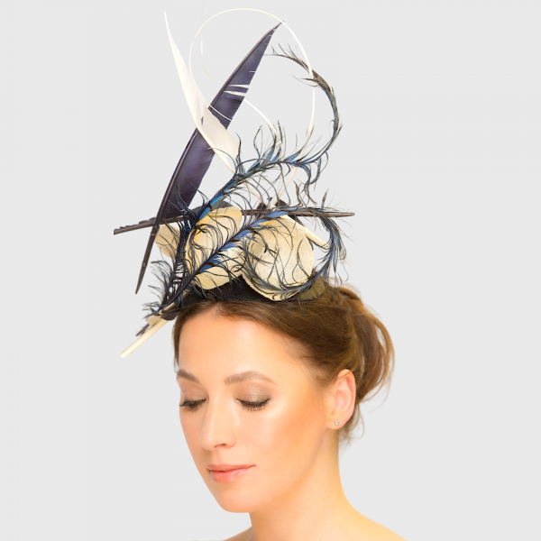 Lady Amhurst Navy And Ivory Fascinator Freeform Headpiece