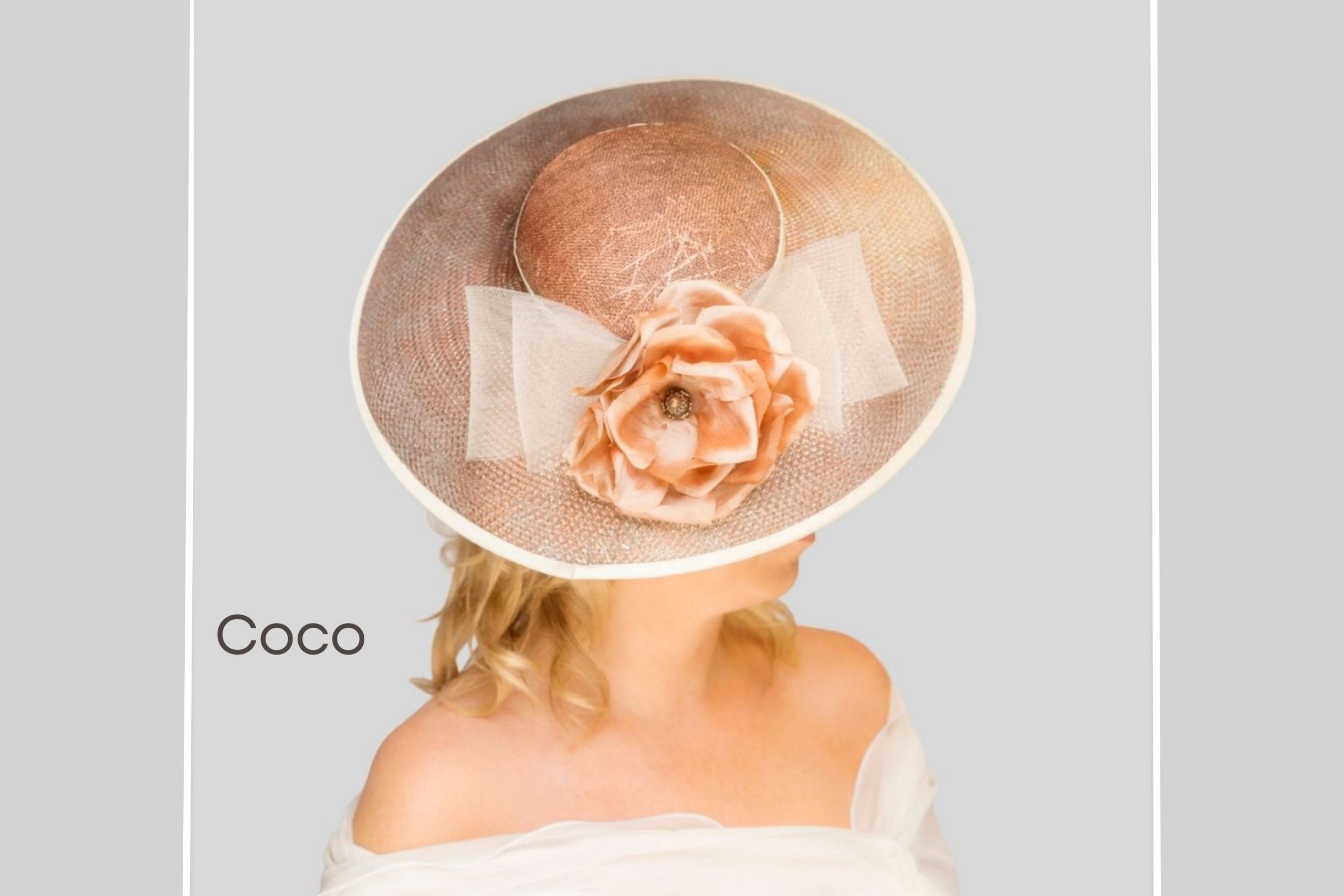 Coco - is a couture hat with a bronze sinamay crown and a crin brin. 